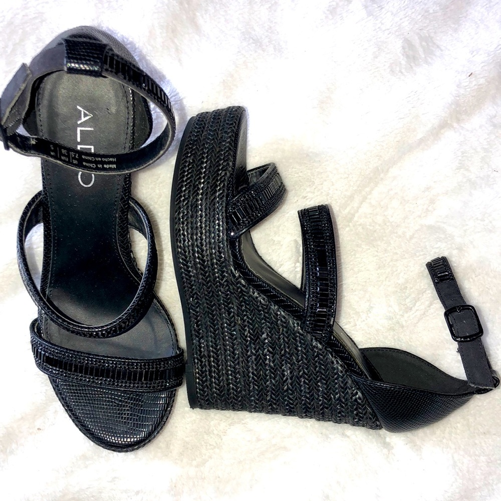 Aldo Black Beaded Wedges
